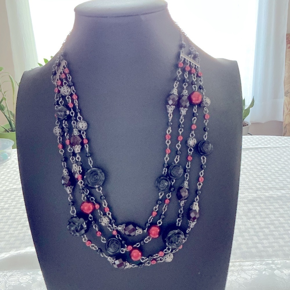 Black Tone Multi-Strand Necklace